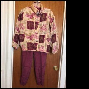 Vintage 80's Silk Print Jacket Pants Warm Up Track Suit Size L